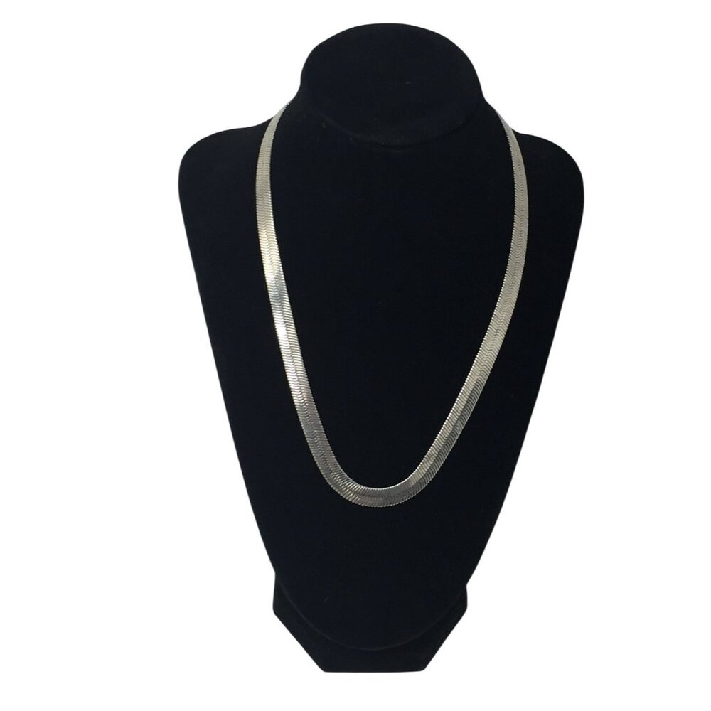 Men's Silver Tone Flat Herringbone Collar Necklace
